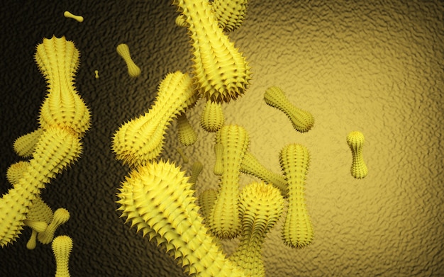 Cinema 4d rendering of yellow virus illustration