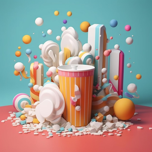 cinema 4d style Market bold use of color blue background soft lightning