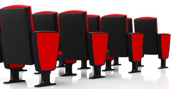 Photo cinema chairs on white background view from behind 3d illustration