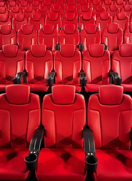 Cinema and entertainment empty red movie theatre seats for tv show streaming service and film industry production