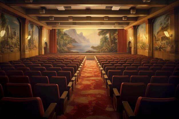 Cinema interior with big screen created with generative AI