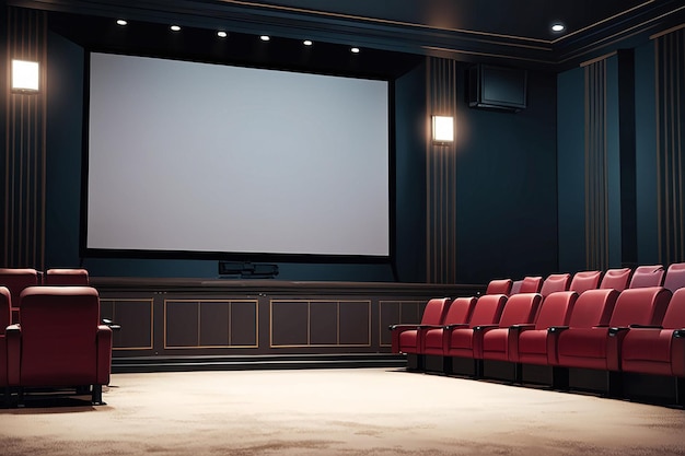 Cinema Mockup with Blank White Screen Template Background