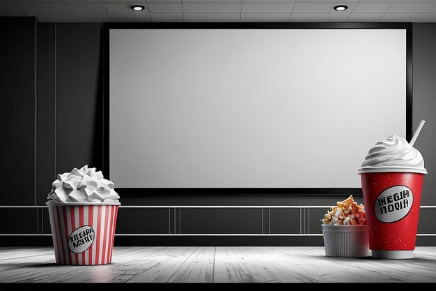 Photo cinema mockup with blank white screen template background