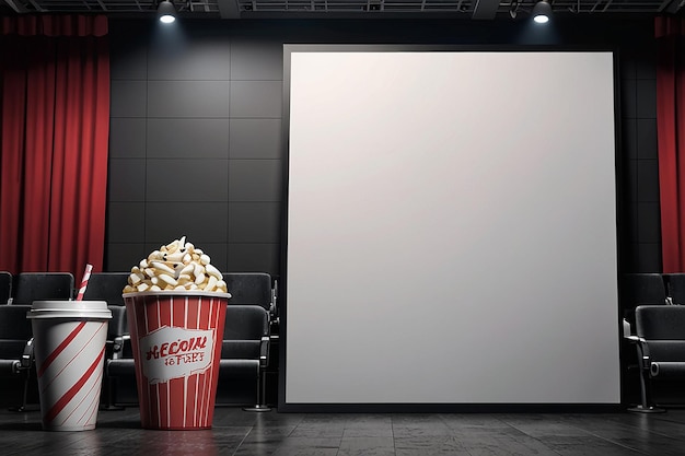 Photo cinema mockup with blank white screen template background