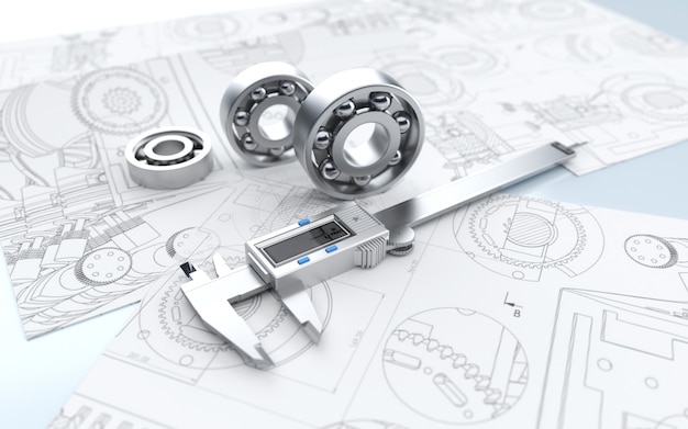 Cinema rendering of an abstract with calipers for building construction plans