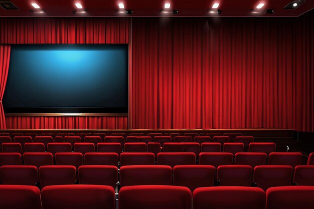 Cinema Theater Mockup with Red Curtains Background Design Template Background