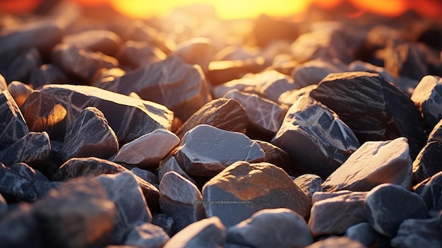 Cinema4d Rendered Photo Shiny Industrial Rocks At Sunset