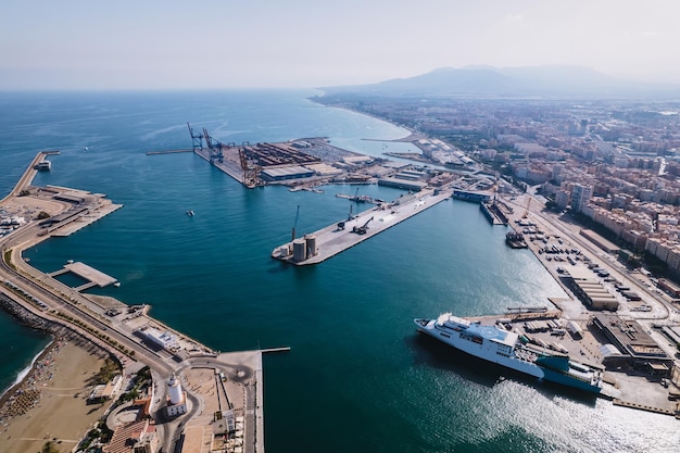 Cinematic aerial perspective of Puerto Banus Bay Marbella Malaga Spain