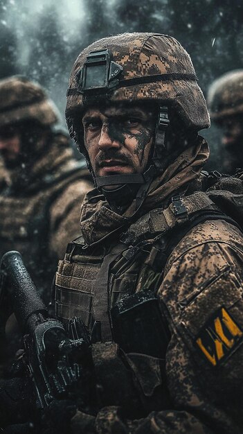 Photo cinematic depiction of war in ukraine with ukrainian soldiers intense battlefield scene