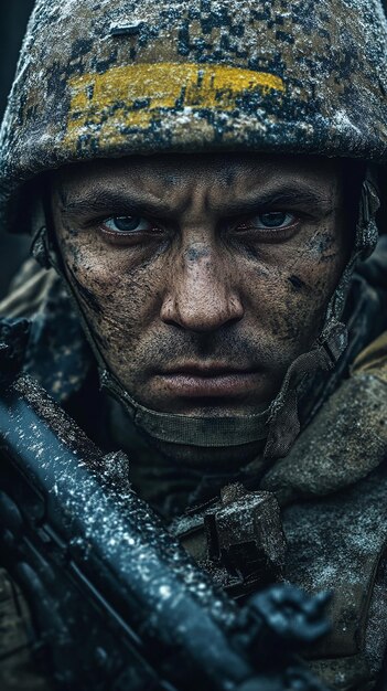 Photo cinematic depiction of war in ukraine with ukrainian soldiers intense battlefield scene