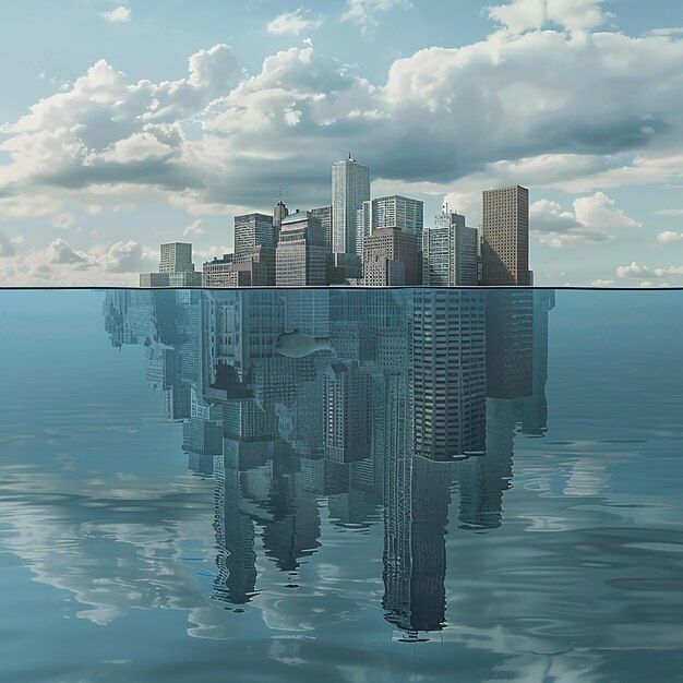 Photo cinematic depictions of sea level rise visualizing environmental change