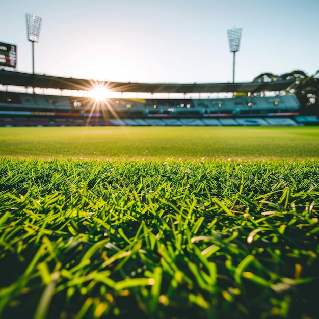 Cinematic green cricket stadium