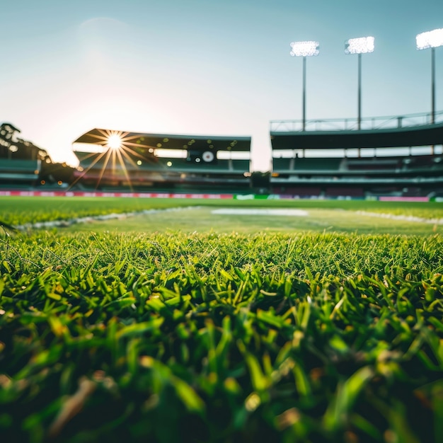 Cinematic green cricket stadium