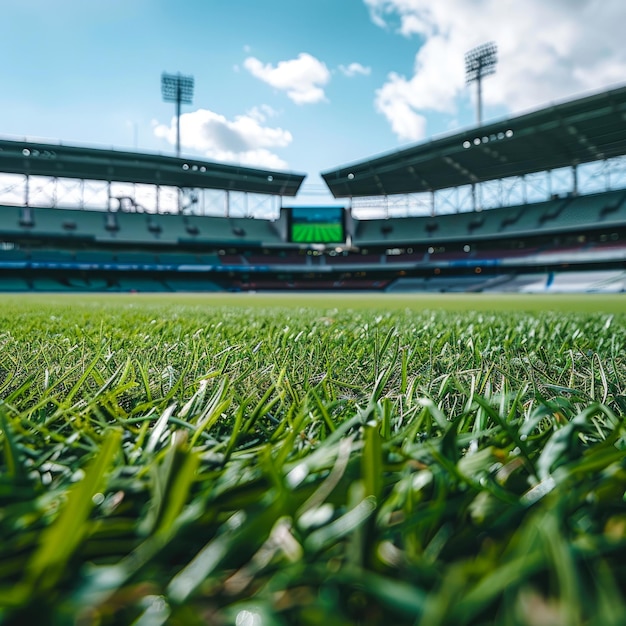 Cinematic green cricket stadium