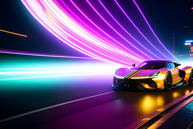 Cinematic motion graphics Hyper car concept city light neon glow