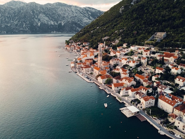 Cinematic old town Perast Montenegro Drone photography