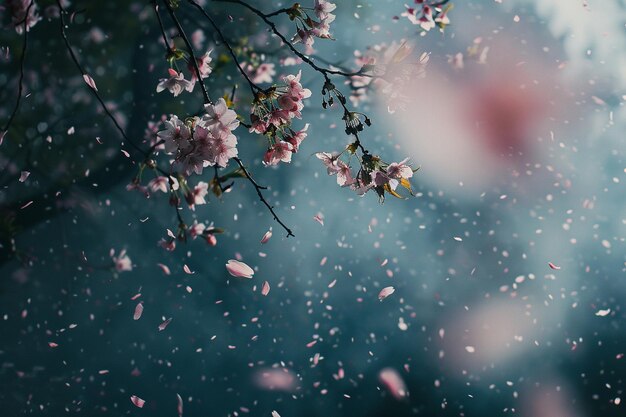 Cinematic photo of cherry blossoms blowing in the wind