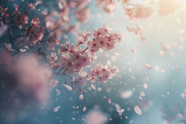 Cinematic photo of cherry blossoms blowing in the wind