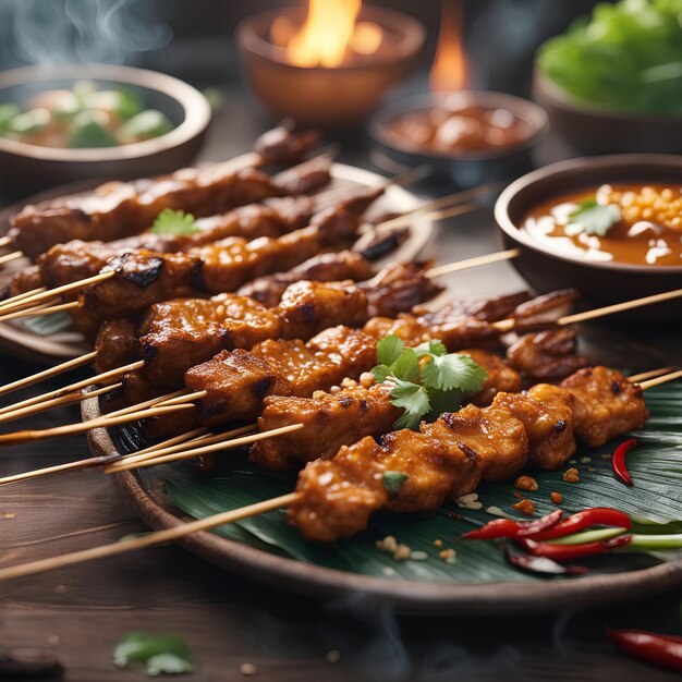 Cinematic photo of delicious indonesian satay with thin smoke Generated by AI tools