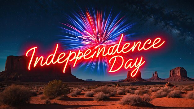 Photo a cinematic photo of the words independence day written in bold neonlit cursive script