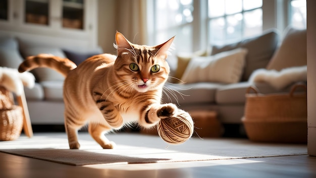 Photo a cinematic photograph of a curious domestic cat with shimmering fur in warm beige and golden hues