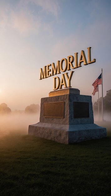 Photo cinematic photograph of the words memorial day rendered in bold golden script