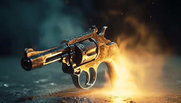 Cinematic photography of a close up gun fire back in time with Generative AI technology