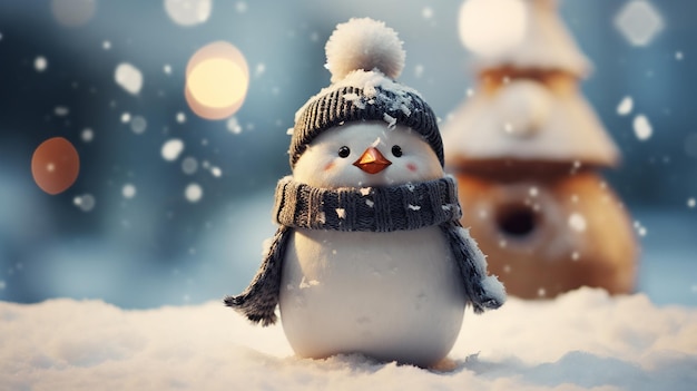 Cinematic Photography of a Cute Snowman in Beautiful Winter Scene