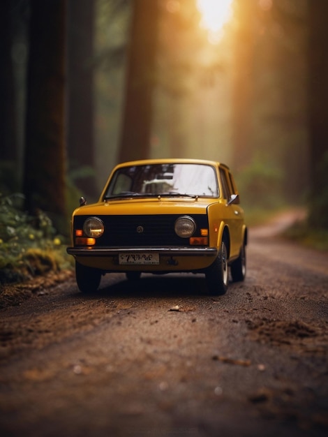 Cinematic photography old model yellow color car Created by AI