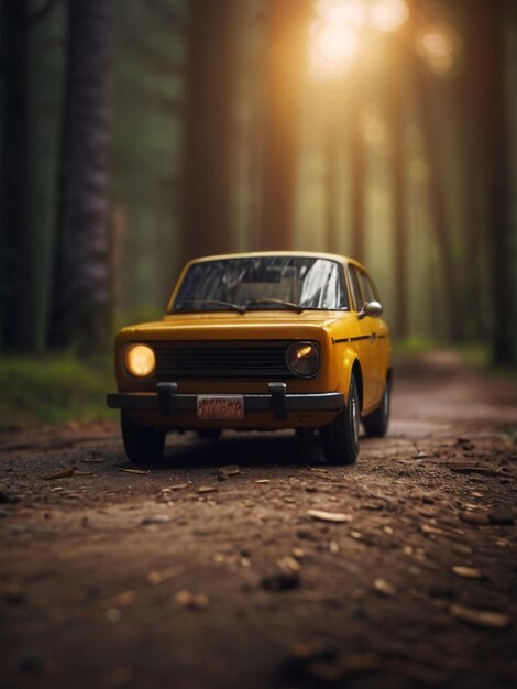 Cinematic photography old model yellow color car Created by AI