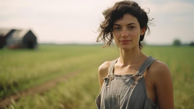 cinematic shot of a woman at a farm