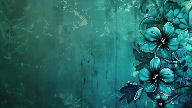 Cinematic Teal Floral Bliss Digital Art with Rule of Thirds and Vignette Effect in Bold Colors