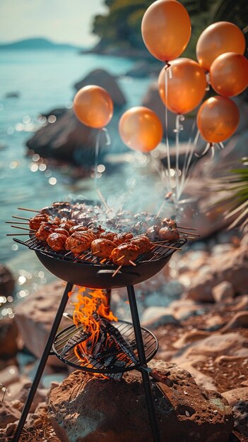 Photo cinematic view grilled meat