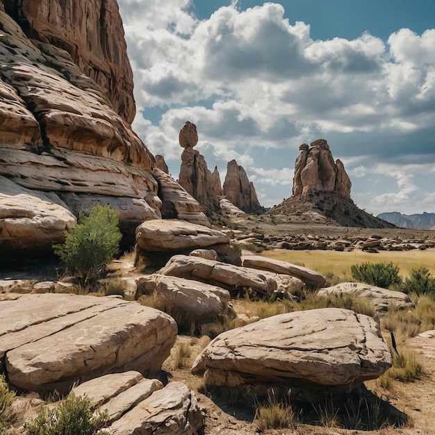 Photo cinematic view of rock formations in nature landscape