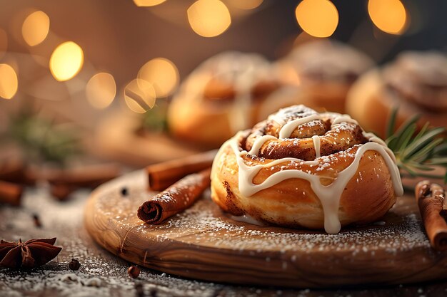 Photo cinnamon rolls with powdered sugar on top of them