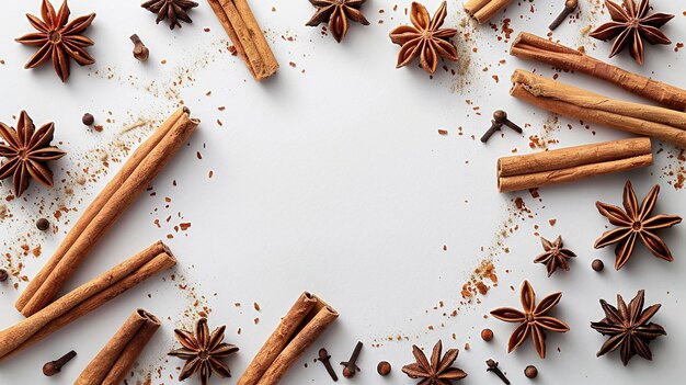 Photo cinnamon and star anise festive frame