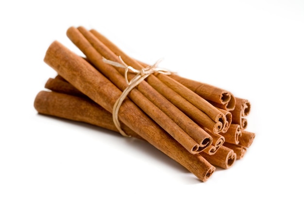 Cinnamon sticks bunch isolated on a white