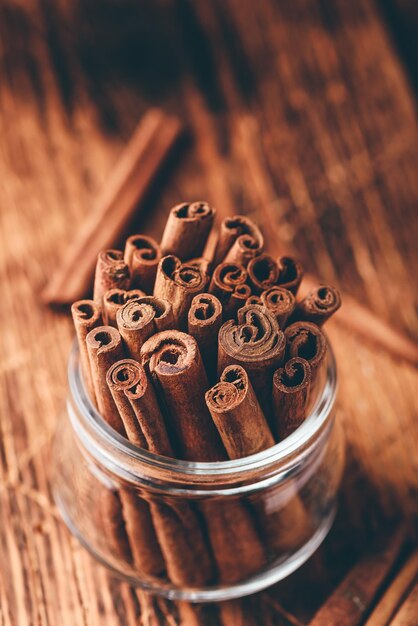 Cinnamon sticks in a glass jar