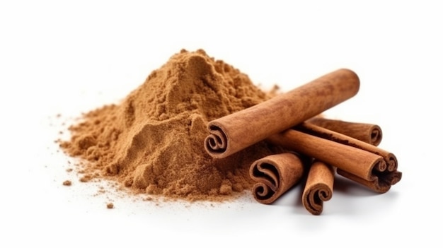 Cinnamon sticks and powder isolated on white background