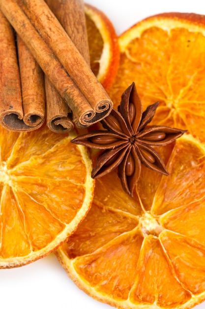 Cinnamon sticks, star anise and dried orange cuts