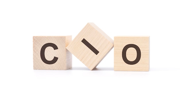 Cio wooden blocks with letters top view on white background