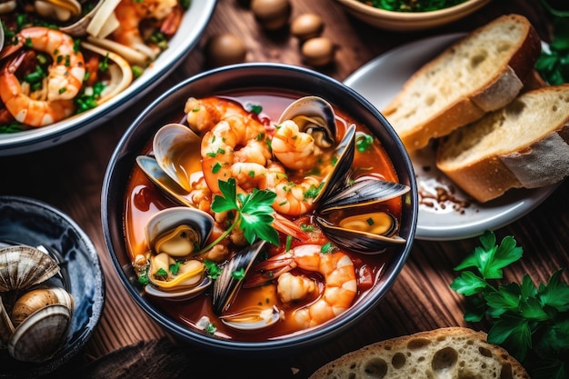 Cioppino ready to eat in the plate professional advertising food photography