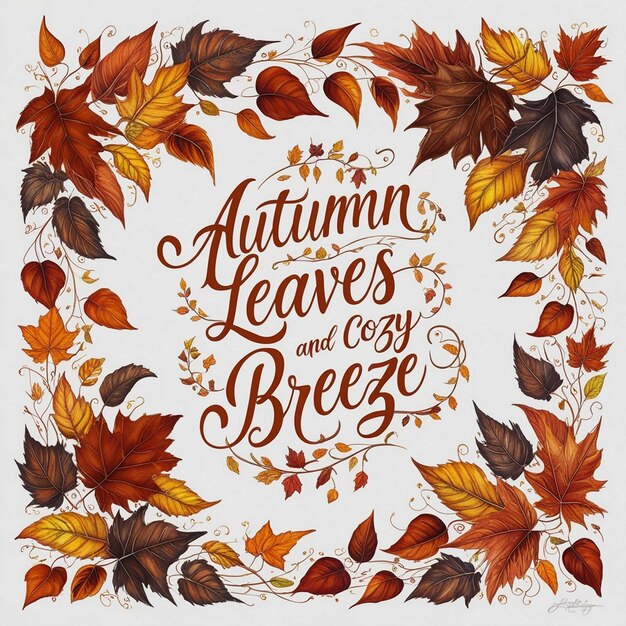 Photo a circle of autumn leaves and the words autumn leaves