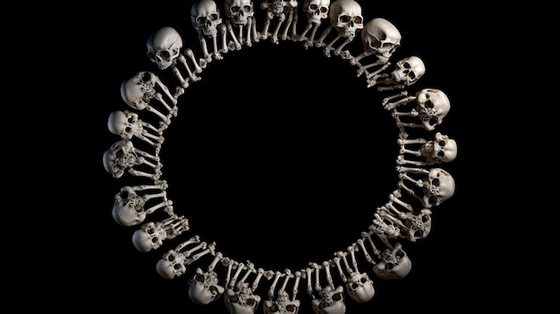 A circle of bones on a black background