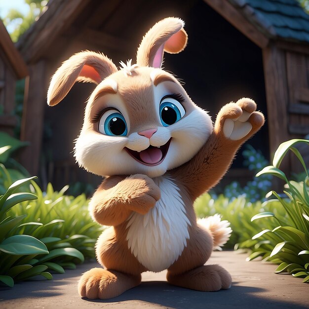 A circle brown bunny rabbit having blue eyes looking so warmly happy to see its owne looking happy and delightful