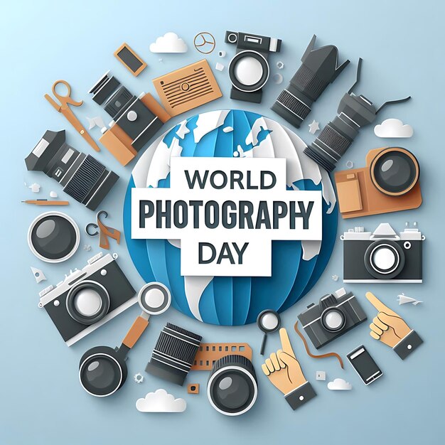 a circle of cameras and a picture of a world day