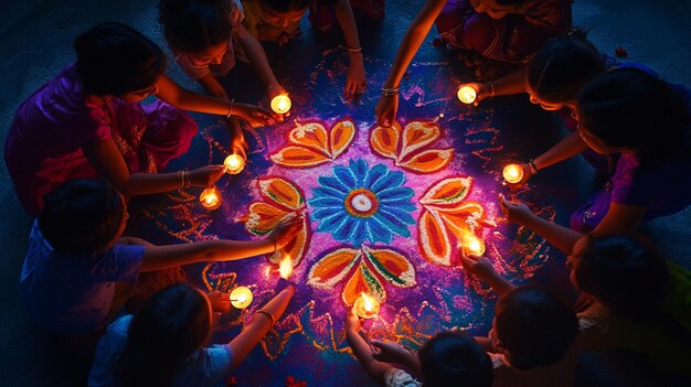 Photo a circle of candles with the words quot flowers quot on the center