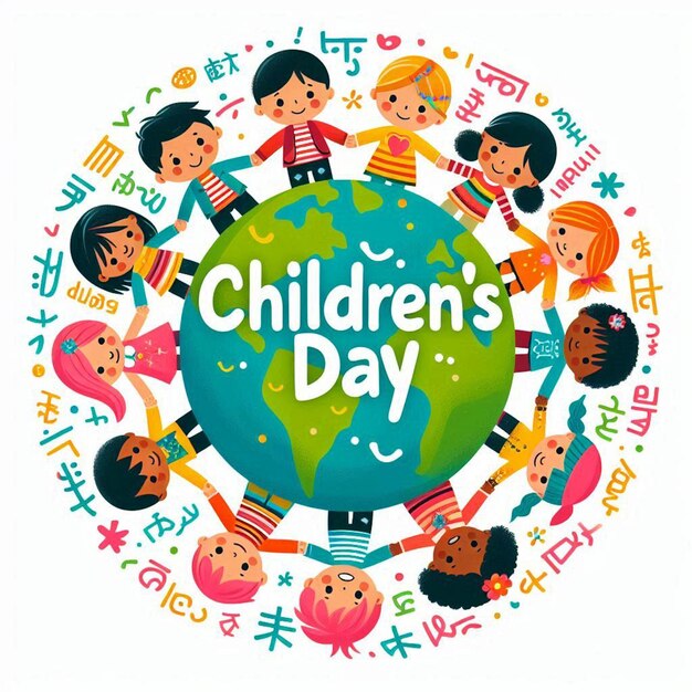 a circle of childrens day poster with the words childrens day on it