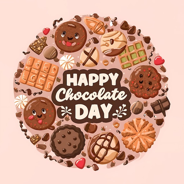 a circle of chocolates with a pink background with a happy chocolates written on it