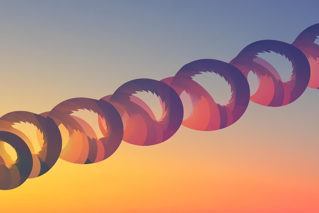 a circle of circles with the sun setting behind them